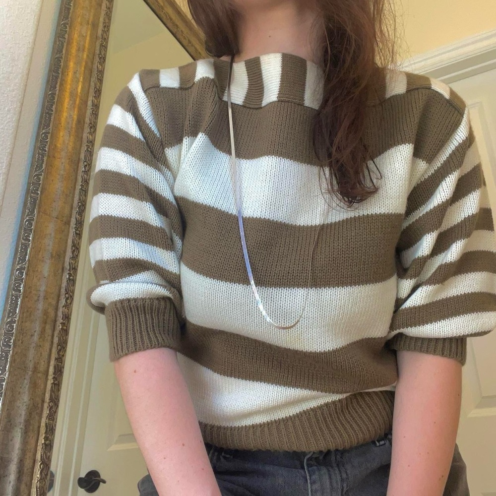 White/Taupe Striped Sweater